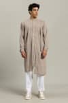 Studio Error_Gray Cotton Embroidery Layered Kurta _Online_at_Aza_Fashions