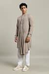 Studio Error_Gray Cotton Front Draped Kurta _at_Aza_Fashions