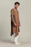 Studio Error_Rust Cotton Embroidery Shoulder Draped Long Kurta _Online_at_Aza_Fashions