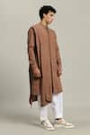 Studio Error_Rust Cotton Embroidery Shoulder Draped Long Kurta _at_Aza_Fashions