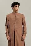 Shop_Studio Error_Rust Cotton Embroidery Shoulder Draped Long Kurta 