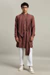 Studio Error_Rust Cotton, Silk Embroidery Draped Kurta _Online_at_Aza_Fashions