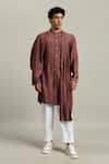 Shop_Studio Error_Rust Cotton, Silk Embroidery Draped Kurta _Online_at_Aza_Fashions