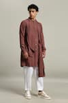 Studio Error_Rust Cotton, Silk Embroidery Draped Kurta _at_Aza_Fashions