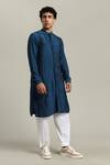 Studio Error_Blue Cotton, Silk Pintucked Detail Kurta _Online_at_Aza_Fashions