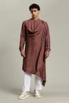 Shop_Studio Error_Rust Cotton, Silk Embroidery Side Box Draped Kurta _Online_at_Aza_Fashions