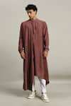 Shop_Studio Error_Rust Cotton, Silk Embroidery Side Box Draped Kurta 