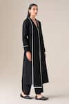 Shop Ampm Black Wool Piping, Tassels Shawl Neck Soraya Draped Lapel Jacket With Belt Shop_Ampm_Black Wool Piping, Tassels Shawl Neck Soraya Draped Lapel Jacket With Belt