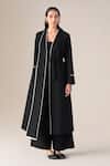 Ampm Black Wool Piping, Tassels Shawl Neck Soraya Draped Lapel Jacket With Belt Online Ampm_Black Wool Piping, Tassels Shawl Neck Soraya Draped Lapel Jacket With Belt _Online