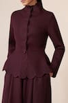 Buy_Ampm_Burgundy Wool Cut Work, Embroidery High Neck Medha Peplum Jacket And Palazzo Set 