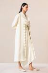 Ampm_Ivory Wool Embroidery, Cut Work Cowl Neck Seba Scalloped Hem Draped Jacket _at_Aza_Fashions