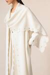 Shop_Ampm_Ivory Wool Embroidery, Cut Work Cowl Neck Seba Scalloped Hem Draped Jacket 