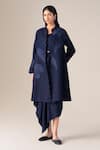 Ampm_Navy Wool Embroidery V-neck Arzu Resham Jacket _Online_at_Aza_Fashions
