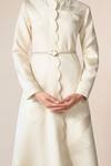 Shop_Ampm_Ivory Wool Embroidery, Cut Work High Nahid Paan Motif Abaya Jacket With Belt 