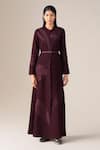 Buy_Ampm_Burgundy Wool Embroidery, Cut Work, Studs High Nahid Paan Motif Abaya Jacket Set _at_Aza_Fashions