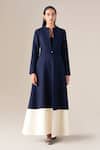 Buy_Ampm_Navy Wool Open , Split V-, Scoop Maha Jacket And Palazzo Set _at_Aza_Fashions