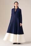Buy_Ampm_Navy Wool Open , Split V-, Scoop Maha Jacket And Palazzo Set _Online_at_Aza_Fashions