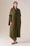 Buy_Ampm_Olive Green Wool Embroidery, Brooches Shawl Neck Keisha Draped Jacket _Online_at_Aza_Fashions