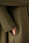 Shop_Ampm_Olive Green Wool Embroidery, Brooches Shawl Neck Keisha Draped Jacket _Online_at_Aza_Fashions
