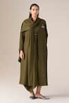 Buy_Ampm_Olive Green Wool Embroidery, Brooches Shawl Neck Keisha Draped Jacket _at_Aza_Fashions