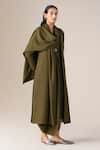 Buy_Ampm_Olive Green Wool Embroidery, Brooches Shawl Neck Keisha Draped Jacket 