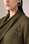 Shop_Ampm_Olive Green Wool Embroidery, Brooches Shawl Neck Keisha Draped Jacket 