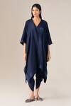 Buy_Ampm_Navy Wool V-neck Adarah Cape And Dhoti Pant Set _at_Aza_Fashions