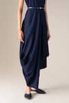 Buy_Ampm_Navy Wool V-neck Arzu Asymmetric Draped Dress With Belt 