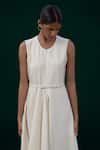 Ampm_Ivory Wool Round Neck Arzu Asymmetric Draped Dress With Belt _Online_at_Aza_Fashions