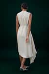 Shop_Ampm_Ivory Wool Round Neck Arzu Asymmetric Draped Dress With Belt _at_Aza_Fashions