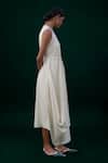 Shop_Ampm_Ivory Wool Round Neck Arzu Asymmetric Draped Dress With Belt _Online_at_Aza_Fashions