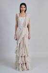 Mishru_Ivory Organza, Crepe, Tulle Embroidery, Beads Nica Pre-draped Saree With Blouse _Online_at_Aza_Fashions