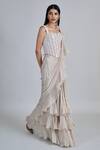 Buy_Mishru_Ivory Organza, Crepe, Tulle Embroidery, Beads Nica Pre-draped Saree With Blouse _Online_at_Aza_Fashions