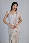 Mishru_Ivory Organza, Crepe, Tulle Embroidery, Beads Nica Pre-draped Saree With Blouse _at_Aza_Fashions