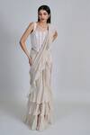 Buy_Mishru_Ivory Organza, Crepe, Tulle Embroidery, Beads Nica Pre-draped Saree With Blouse _at_Aza_Fashions