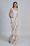 Buy_Mishru_Ivory Organza, Crepe, Tulle Embroidery, Beads Nica Pre-draped Saree With Blouse 