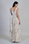 Shop_Mishru_Ivory Organza, Crepe, Tulle Embroidery, Beads Nica Pre-draped Saree With Blouse _at_Aza_Fashions