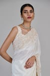 Mishru_Ivory Silk, Tulle, Shantoon Embroidery, Sequins Square Nysa Saree With Blouse _Online_at_Aza_Fashions