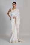 Shop_Mishru_Ivory Silk, Tulle, Shantoon Embroidery, Sequins Square Nysa Saree With Blouse _Online_at_Aza_Fashions