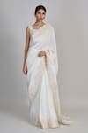 Buy_Mishru_Ivory Silk, Tulle, Shantoon Embroidery, Sequins Square Nysa Saree With Blouse _at_Aza_Fashions