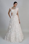Mishru_Ivory Tulle, Organza Applique, Sequins, Beads Emma Embroidered Lehenga Set _Online_at_Aza_Fashions