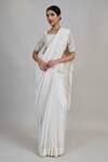 Shop_Mishru_Ivory Chanderi, Tulle Sequins, Embroidery Square Neck, Rumi Saree With Blouse _at_Aza_Fashions