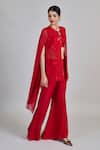 Mishru_Red Tulle, Organza Embroidery, Sequins, Mirrors Round Aurea Jacket Palazzo Set _Online_at_Aza_Fashions