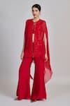 Shop_Mishru_Red Tulle, Organza Embroidery, Sequins, Mirrors Round Aurea Jacket Palazzo Set _Online_at_Aza_Fashions