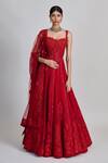Buy_Mishru_Red Organza, Tulle Embroidery, Sequins, Zari, Applique Keya Lehenga Set _at_Aza_Fashions