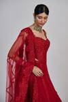 Mishru_Red Organza, Tulle Embroidery, Sequins, Zari, Applique Keya Lehenga Set _Online_at_Aza_Fashions
