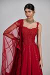 Buy_Mishru_Red Organza, Tulle Embroidery, Sequins, Zari, Applique Keya Lehenga Set _Online_at_Aza_Fashions