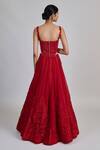Shop_Mishru_Red Organza, Tulle Embroidery, Sequins, Zari, Applique Keya Lehenga Set _at_Aza_Fashions