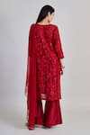 Shop_Mishru_Red Chanderi, Tulle Embroidery, Sequins Split V-neck Kiyara Kurta Pant Set _at_Aza_Fashions