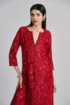 Buy_Mishru_Red Chanderi, Tulle Embroidery, Sequins Split V-neck Kiyara Kurta Pant Set 